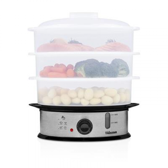 Cocina al vapor Tristar VS-3914 cocedora a vapor 1200W 3 capas de 4 litros base color inox